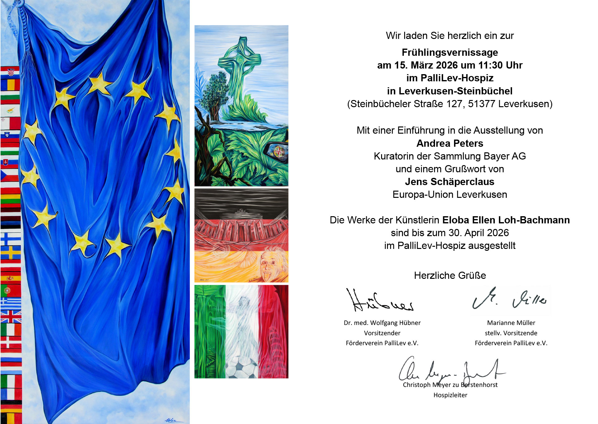 Eloba Ellen Loh-Bachmann: Frühlingsvernissage am 15. März 2026 um 11:30 Uhr im PalliLev-Hospiz in Leverkusen-Steinbüchel Eloba Ellen Loh-Bachmann: Frühlingsvernissage am 15. März 2026 um 11:30 Uhr im PalliLev-Hospiz in Leverkusen-Steinbüchel