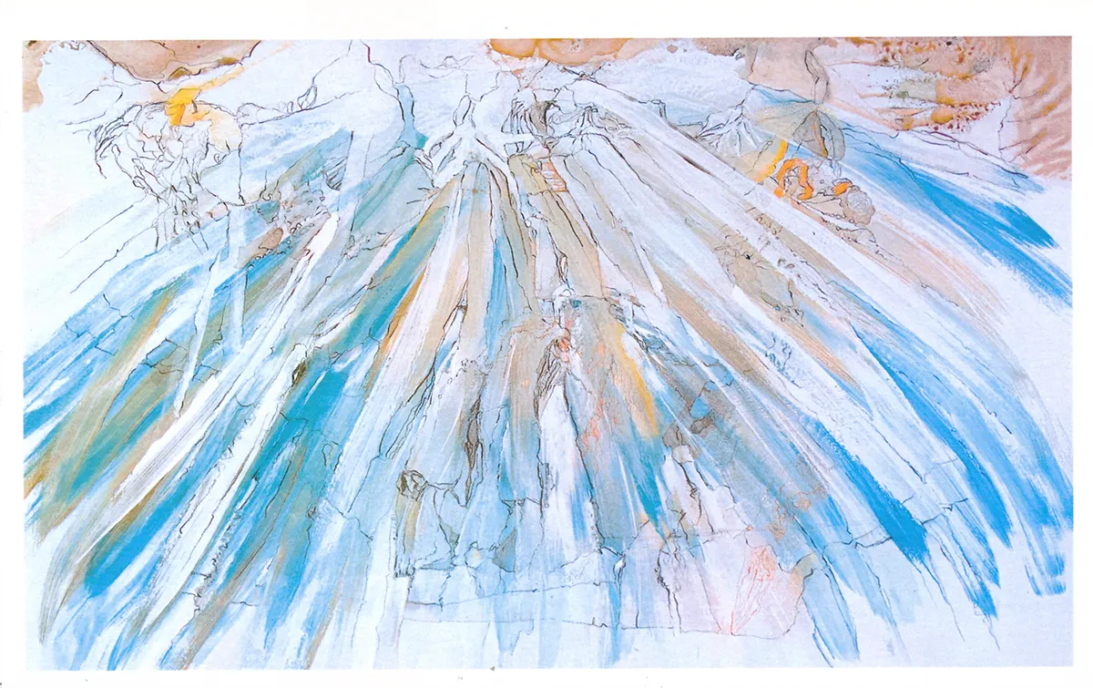 Alles fliesst von Ursula von Gizycki. Mischtechnik auf Papier 1986